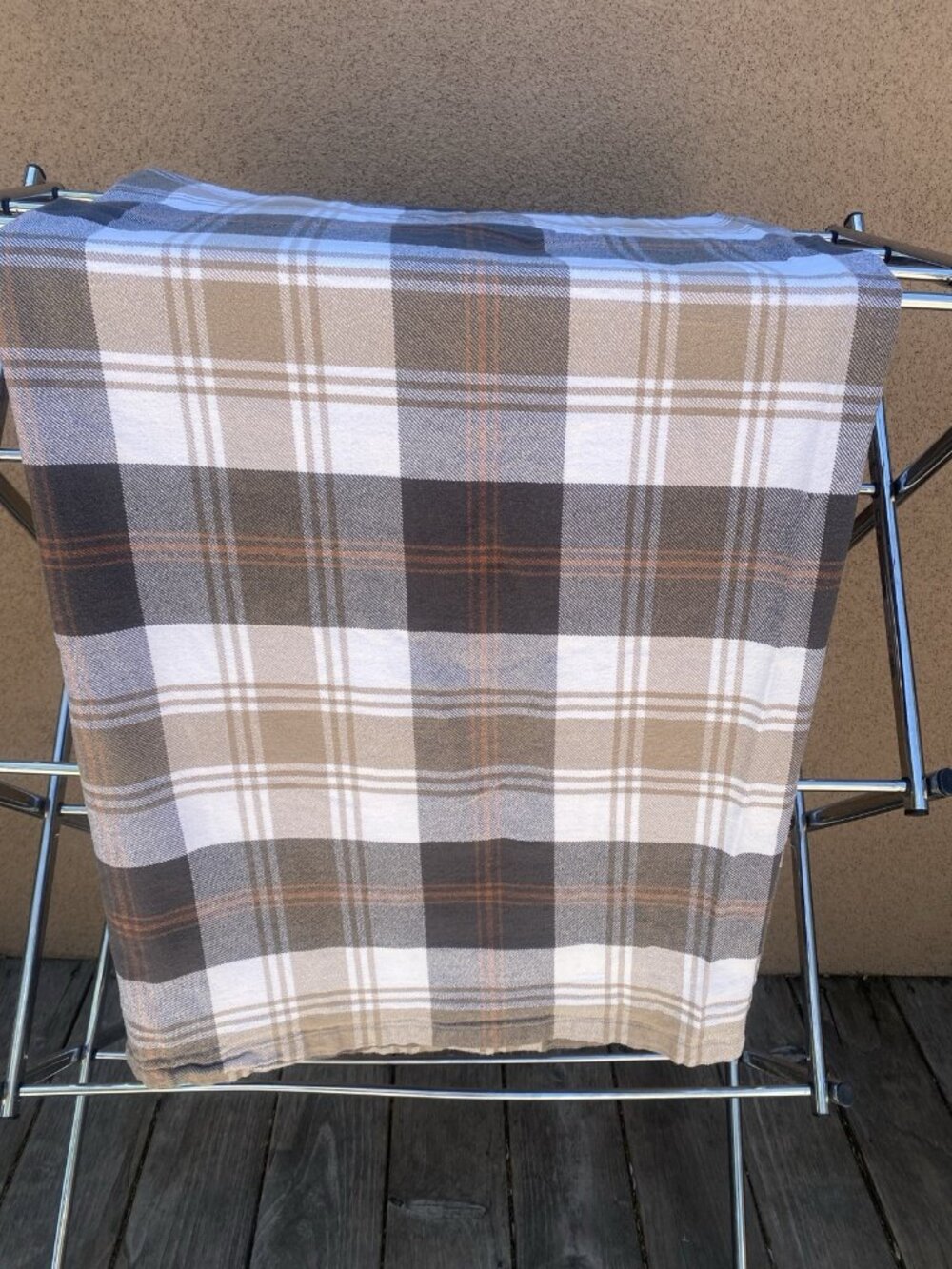 Hearth & Hand With Magnolia Brown Cream Plaid 100% Cotton Tablecloth 80” X 57”